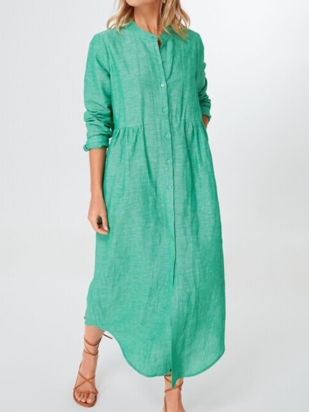 Tuckernuck Pomander Place Lydell Linen Blend Button Down Shirt Dress in Green